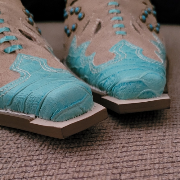 CAMI CAMEL TURQUOISE GENUINE LEATHER SOUTHWESTERN MULES - Picture 7 of 11